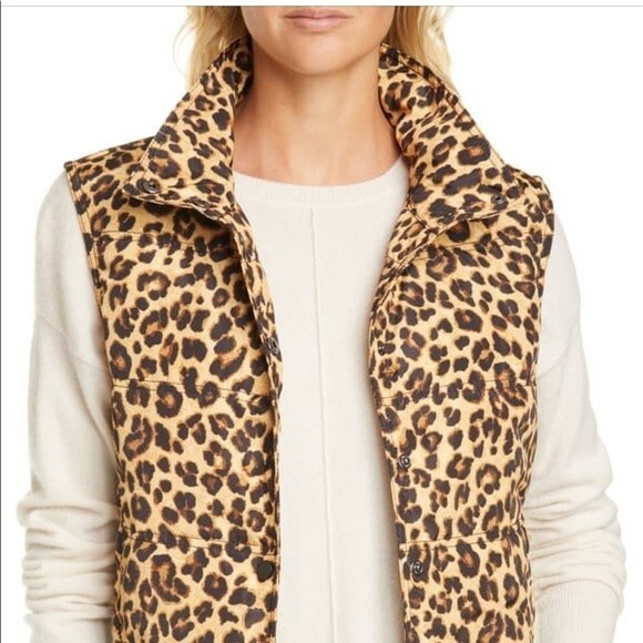 Veronica Beard Snap Front Puffer Vest Brown Leopard - Picture 5 of 10